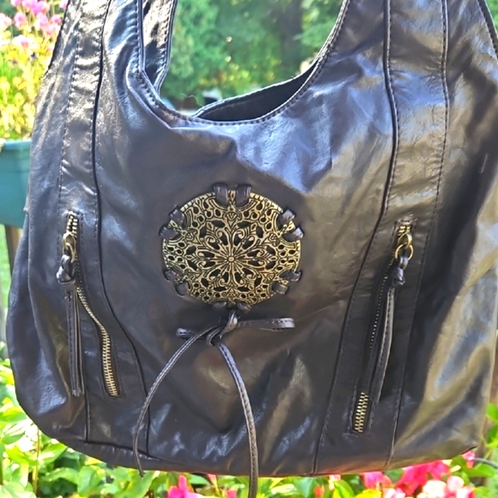 Bueno Rich Chocolate Shoulder Boho Bag with Gold Metal Hardware